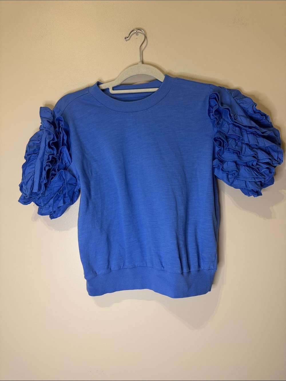 Maeve Ruffle Puff-Sleeve Tee | XSmall | Blue - Picture 3 of 9